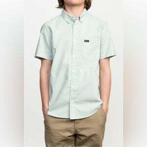 RVCA Boy’s‎ That’ll Do Short Sleeve Oxford Button Up Shirt SZ L Light Green